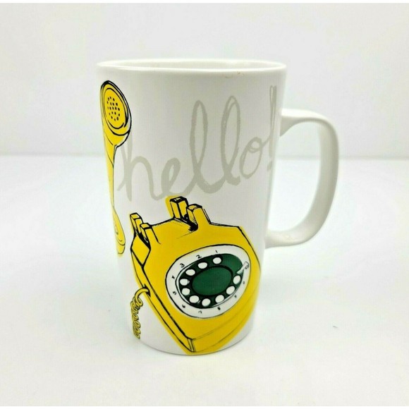 Starbucks Hello! White Yellow Rotary Telephone Coffee Mug Ceramic 16 oz 2015 - Picture 1 of 9
